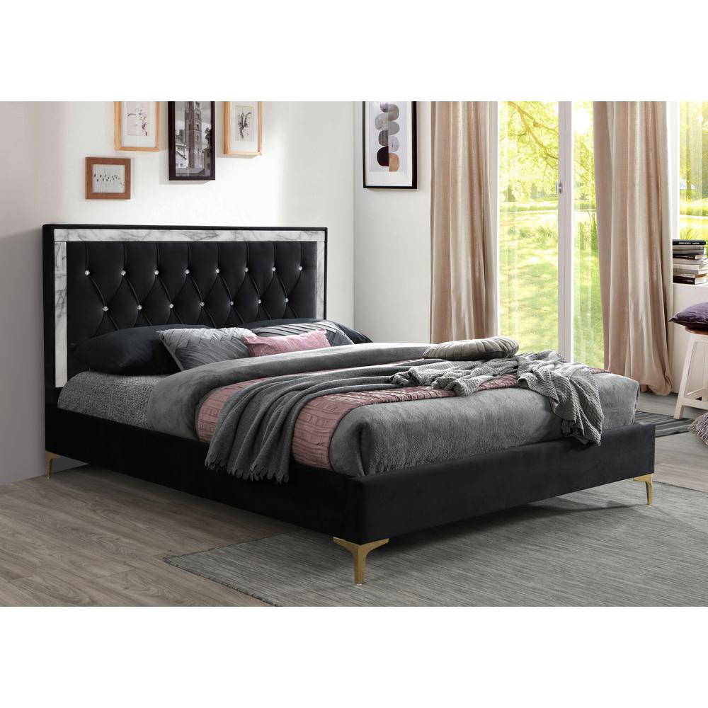 ACME Rowan Eastern King Bed, Black Fabric. Picture 1