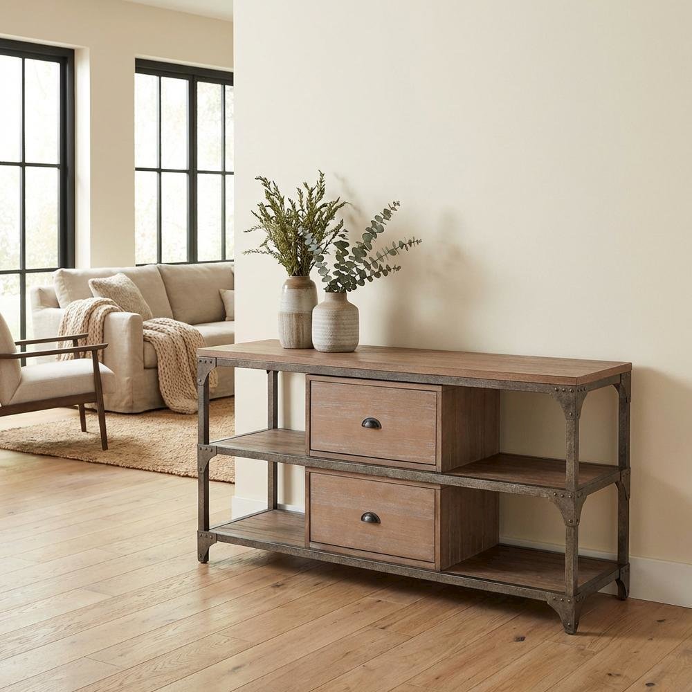 Industrial-style TV stand, Weathered Oak, Antique Silver, metal, wood veneer. Picture 3