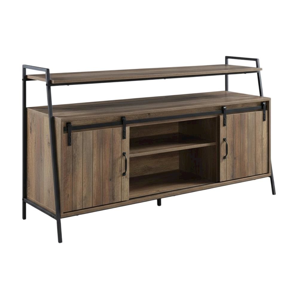 Industrial TV Stand in Rustic Oak & Black Finish with MDF, Metal, Veneer. Picture 1