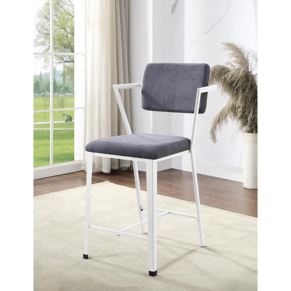Cargo Counter Height Chair (Set-2) Gray Fabric & White. Picture 5