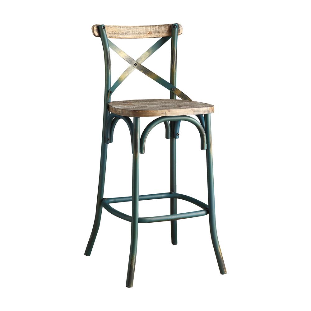 Zaire Bar Chair (1Pc), Antique Turquoise & Antique Oak, 29" Seat Height. Picture 1