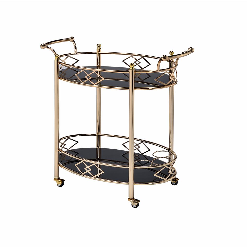 Ottesen Serving Cart, Gold & Black Glass. Picture 1