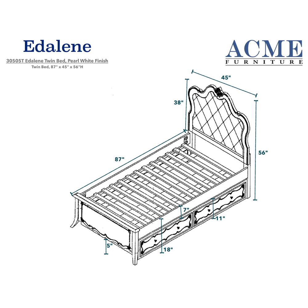 Edalene Twin Bed Synthetic Leather & Pearl White. Picture 2