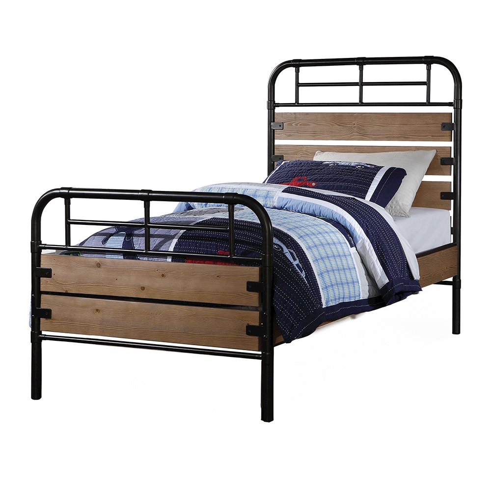 Adams Twin Bed Antique Oak & Gunmetal. Picture 2
