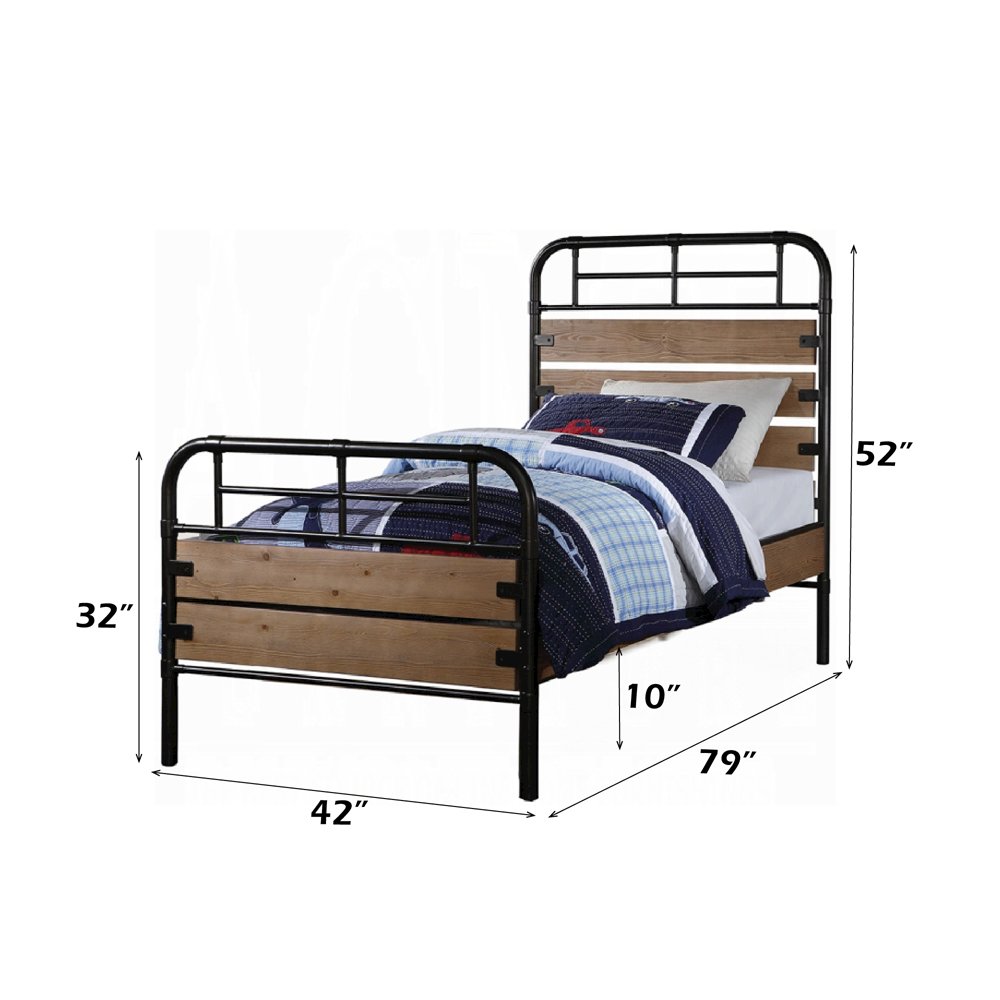 Adams Twin Bed Antique Oak & Gunmetal. Picture 3