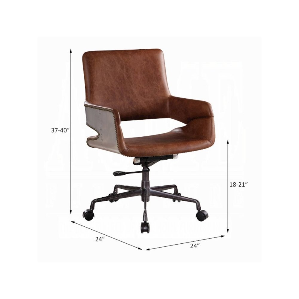 Kamau Swivel Office Chair Vintage Cocoa Top Grain Leather. Picture 1