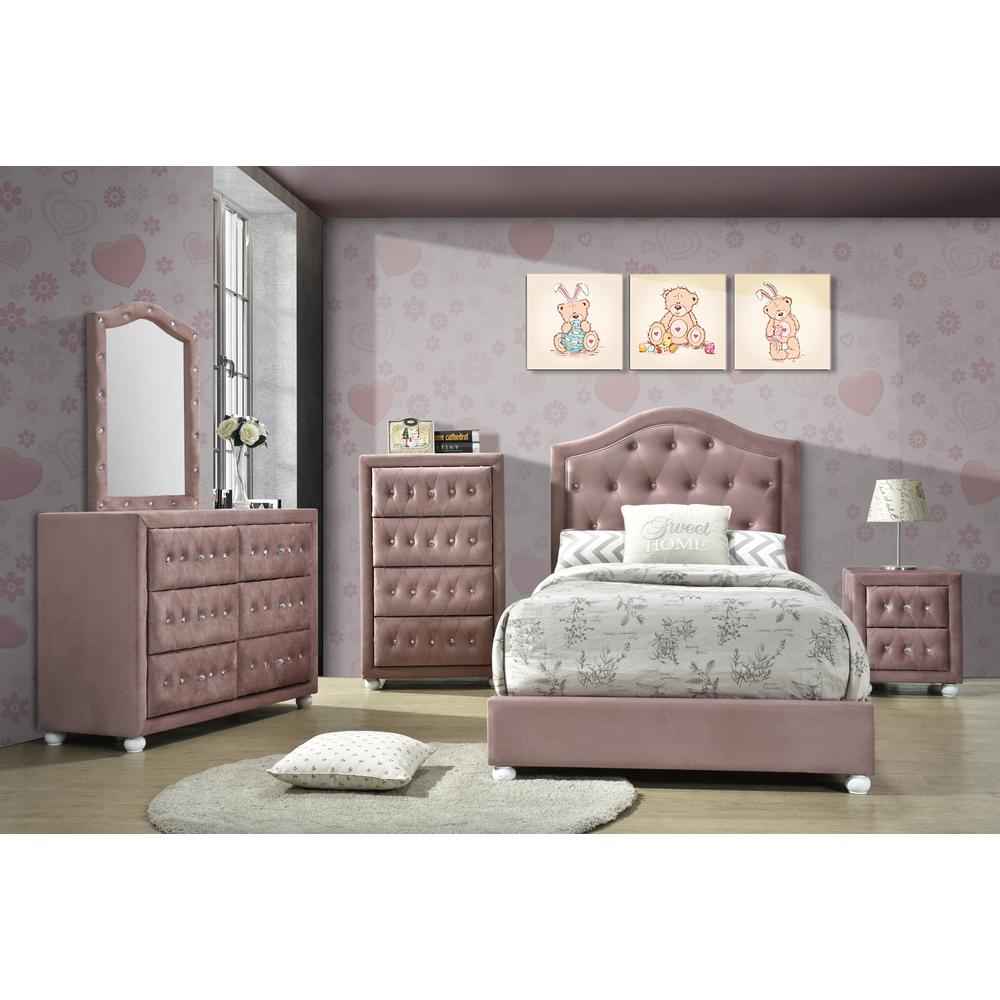 ACME Reggie Twin Bed, Pink Fabric. Picture 1