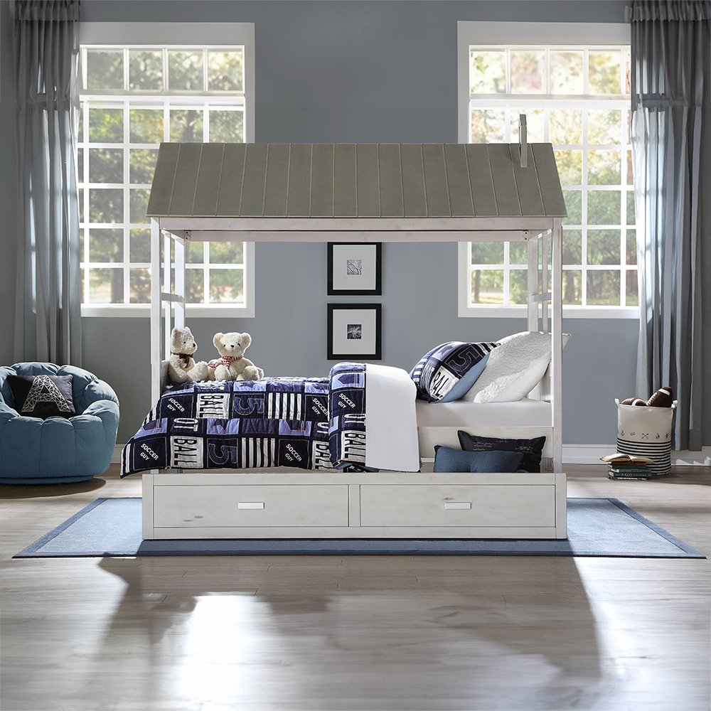 Tree House II Twin Bed Weathered White & Washed Gray. Picture 1