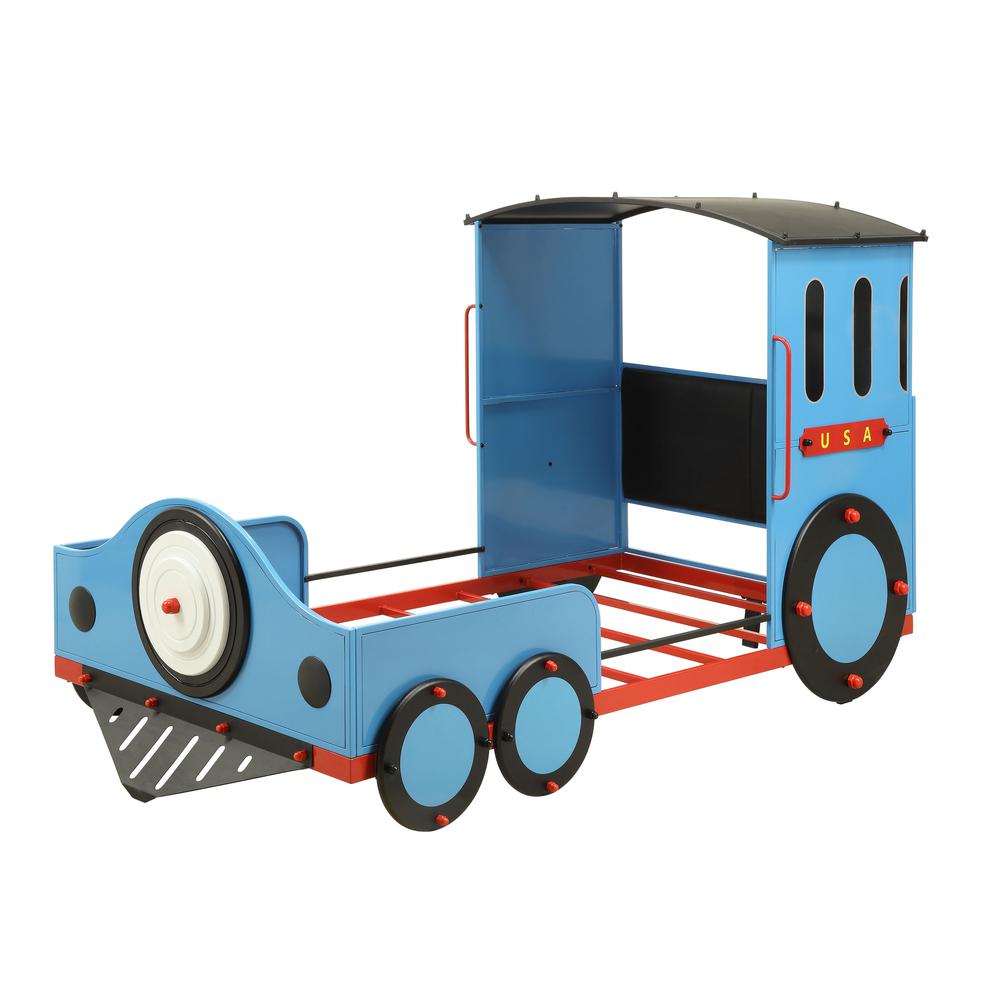 Tobi Twin Bed Blue/Red & Black Train. Picture 1