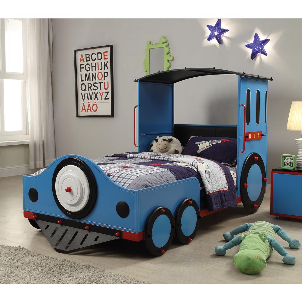 Tobi Twin Bed Blue/Red & Black Train. Picture 2
