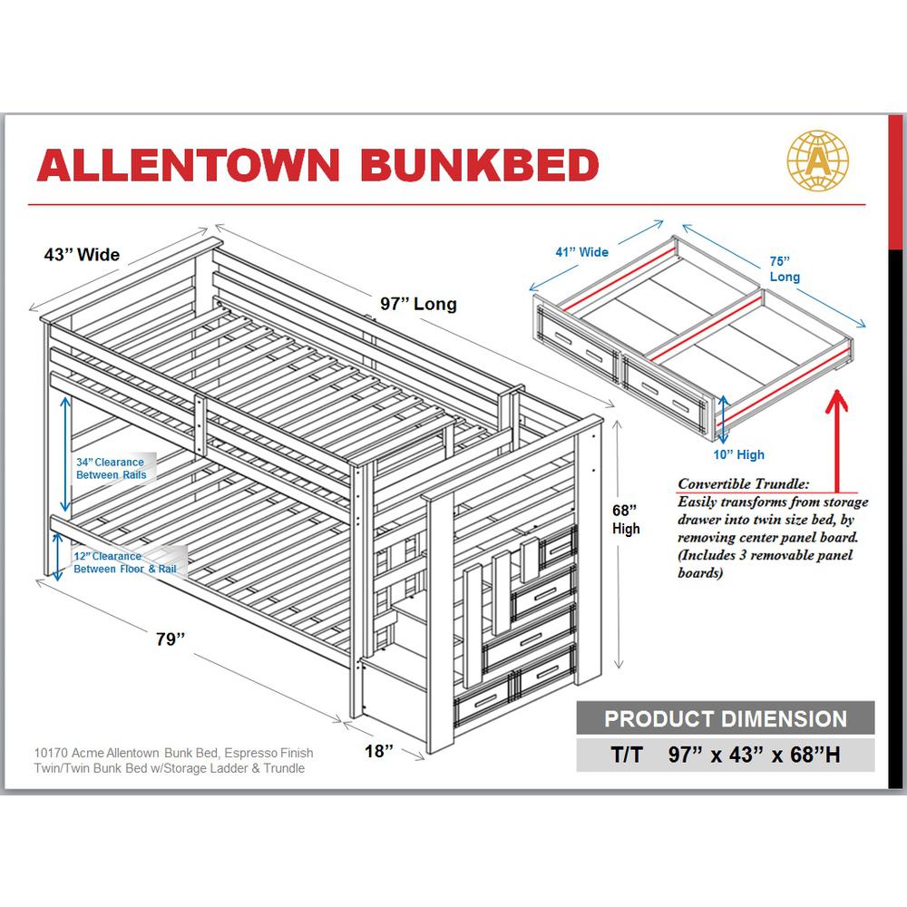 Allentown Bunk Bed (T/T) w/Trundle (Twin) & Storage White. Picture 17