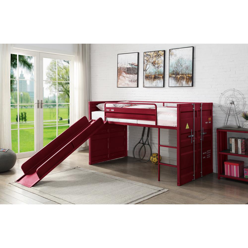 ACME Cargo Twin Loft Bed w/Slide, Red Finish. Picture 1