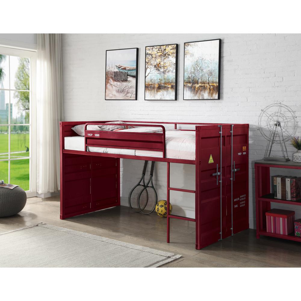 ACME Cargo Twin Loft Bed w/Slide, Red Finish. Picture 2