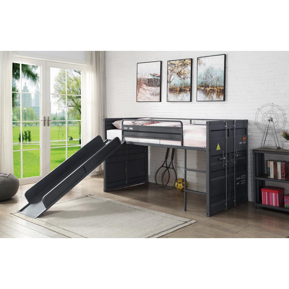 ACME Cargo Twin Loft Bed w/Slide, Gunmetal Finish. Picture 1