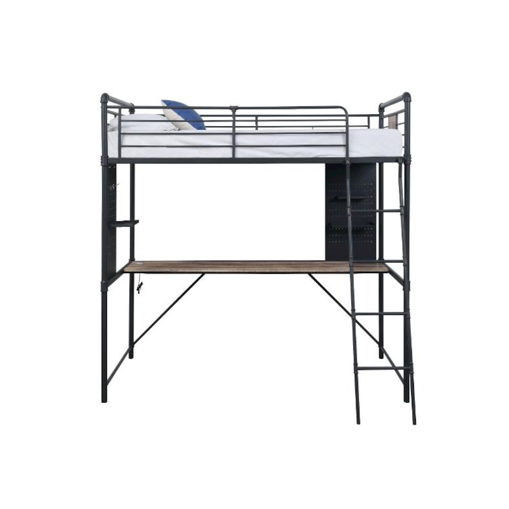 Cordelia Twin Loft Bed w/Desk Antique Oak, Sandy Black & Dark Bronze HandBrushed. Picture 3