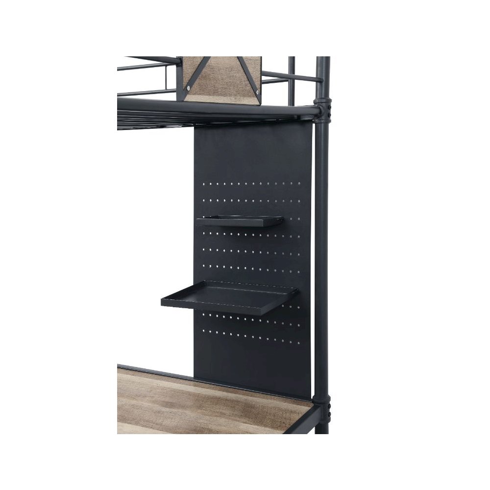 Cordelia Twin Loft Bed w/Desk Antique Oak, Sandy Black & Dark Bronze HandBrushed. Picture 2