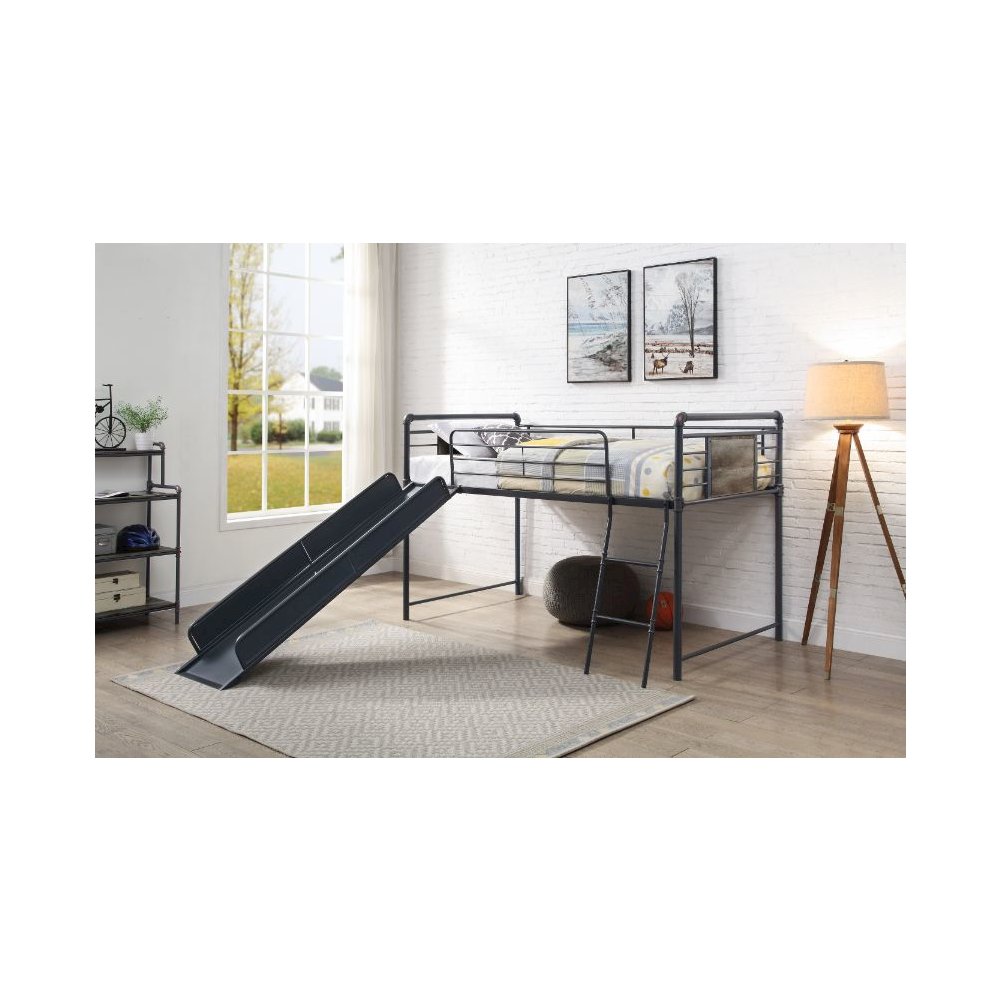 Cordelia Twin Loft Bed w/Slide Antique Oak, Sandy Black & Dark Bronze HandBrushe. Picture 4