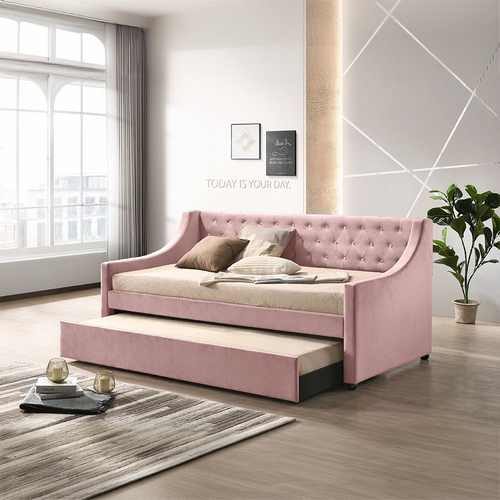 Lianna Daybed w/Trundle (Twin) Pink Velvet. Picture 1