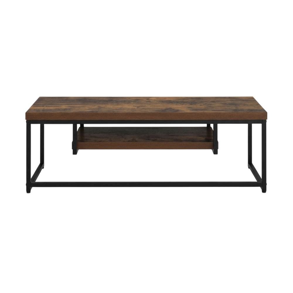 Weathered Oak and Black Metal TV Stand with Storage Compartments. Picture 4