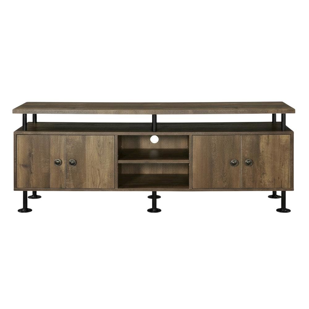 Rustic Oak, Black Finish TV Stand, Industrial Style, Multi-Color Design. Picture 4
