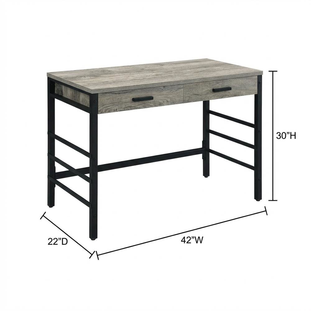Light Weathered Oak And Black Finish Office Desk With Built-In Usb Port. Picture 7