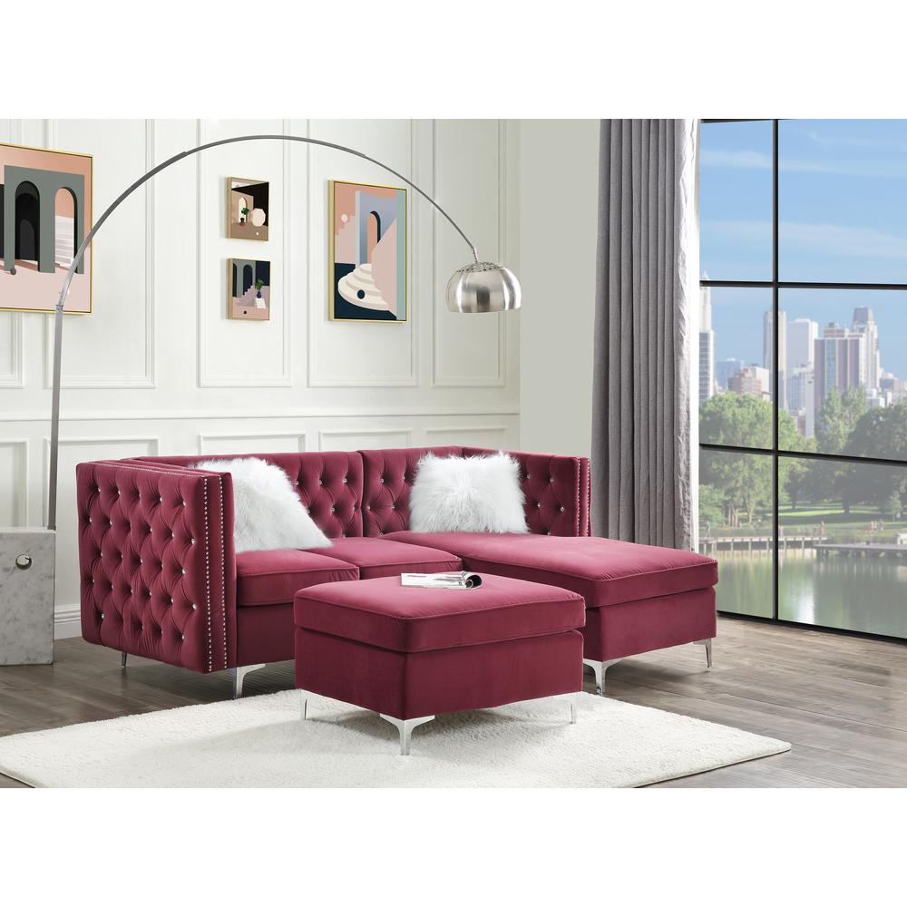 Jaszira Modular - Armless Loveseat w/2 Pillows, Burgundy Velvet (57331). Picture 9