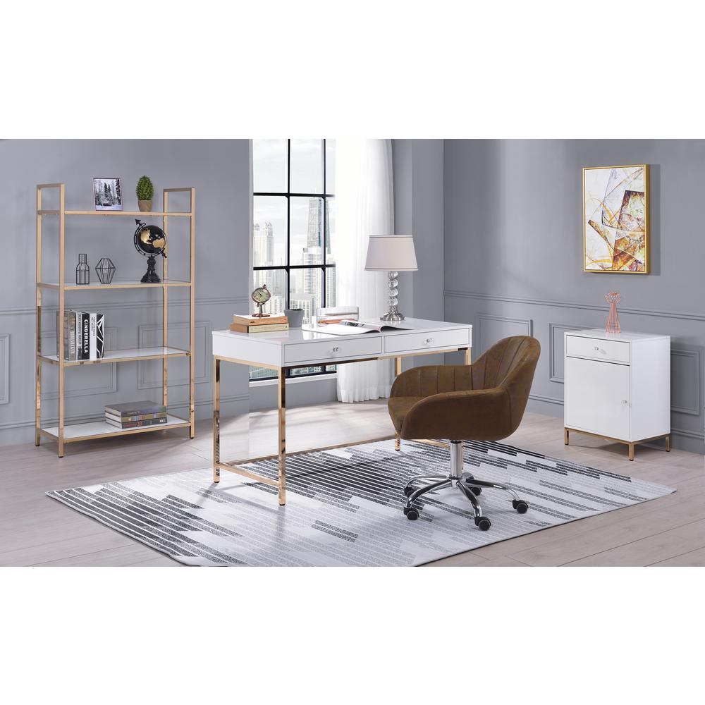 Ottey Writing Desk(Same AC00899) White High Gloss & Gold. Picture 19