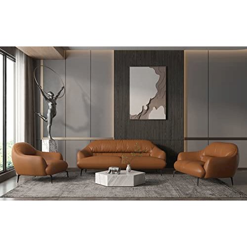 Leonia Loveseat Cognac Tan Top Grain Leather. Picture 7