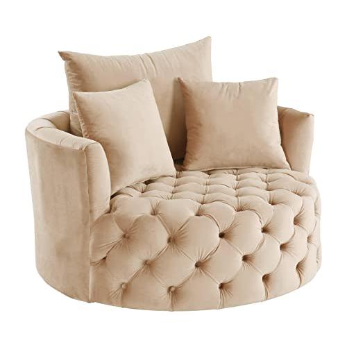 Zunyas Accent Chair w/Swivel, Beige Velvet (AC00290). Picture 1