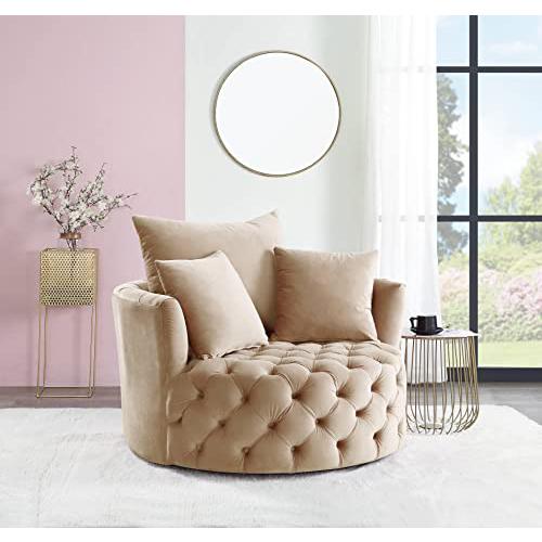 Zunyas Accent Chair w/Swivel, Beige Velvet (AC00290). Picture 5