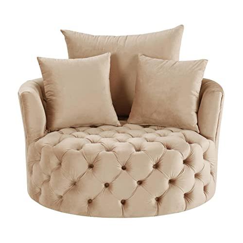 Zunyas Accent Chair w/Swivel, Beige Velvet (AC00290). Picture 2
