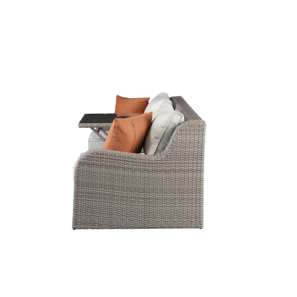 Salena Patio Sofa w/2 Pillows & 2 Ottomans Beige Fabric & Gray Wicker. Picture 7