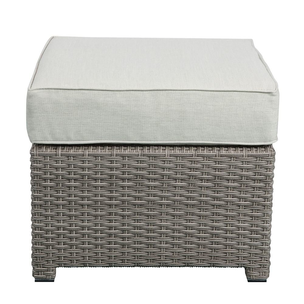 Salena Patio Sofa w/2 Pillows & Ottoman Beige Fabric & Gray Wicker. Picture 3