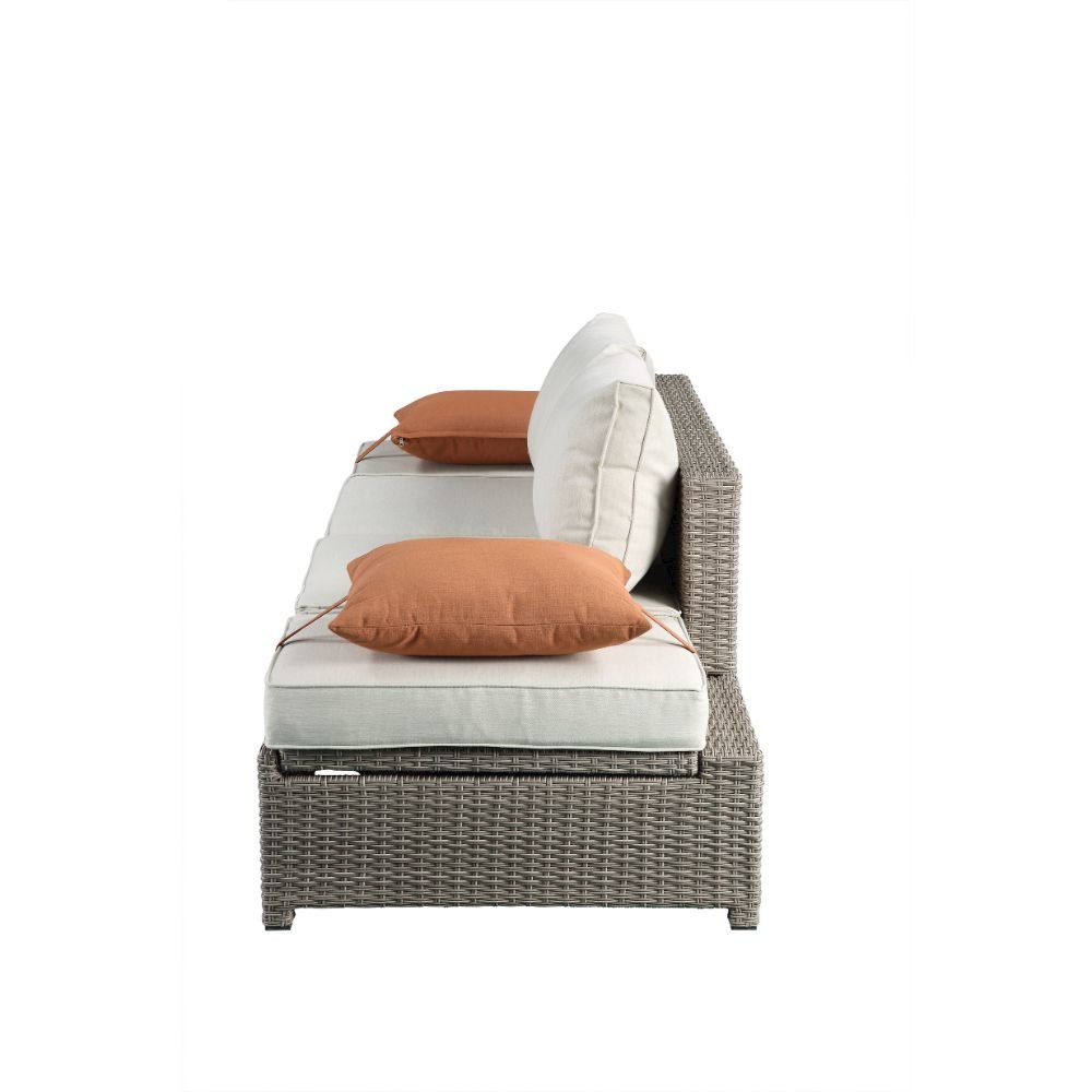 Salena Patio Sofa w/2 Pillows & Ottoman Beige Fabric & Gray Wicker. Picture 8