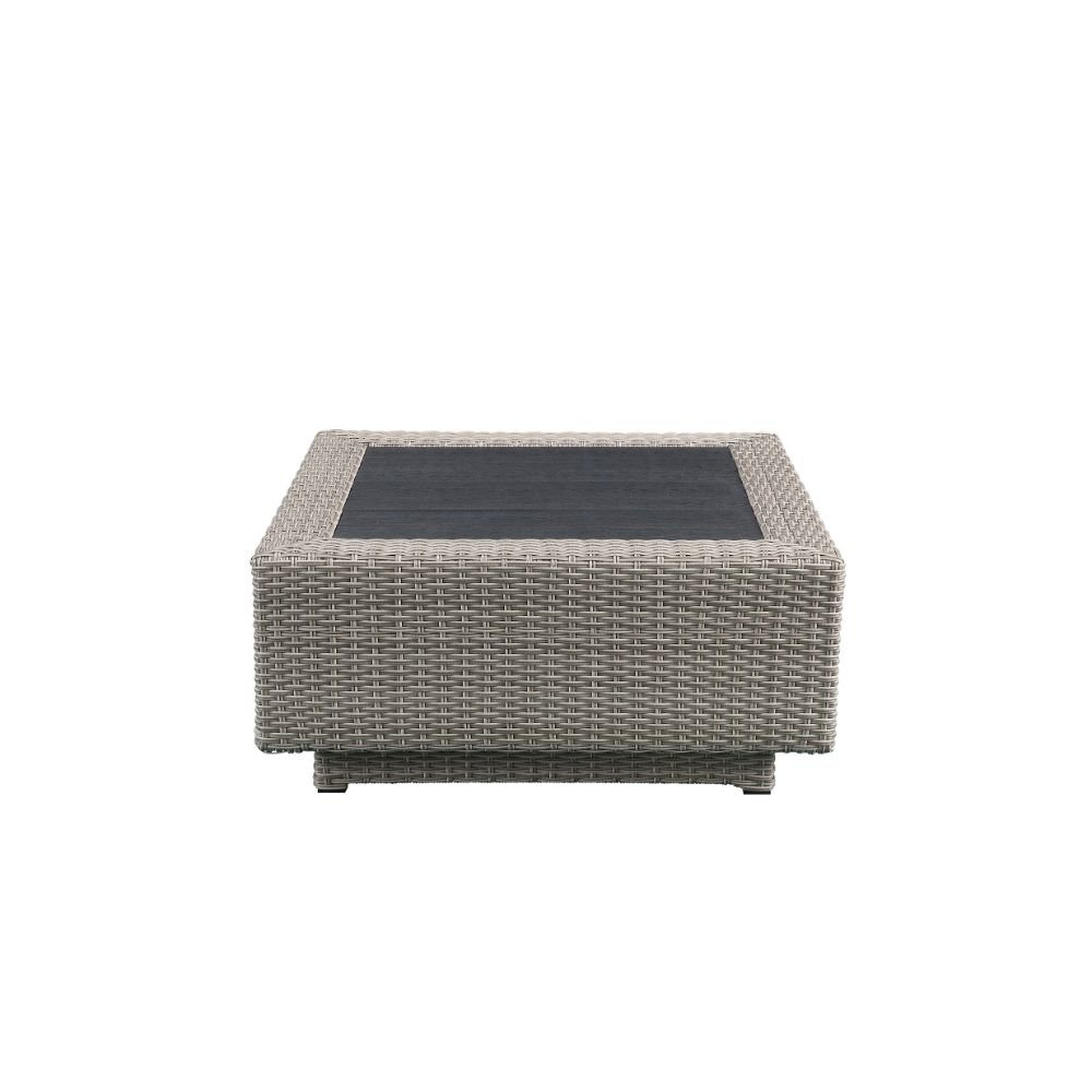 Salena Patio Sectional Sofa w/4 Pillows & Coffee Table Beige Fabric & Gray Wicke. Picture 7
