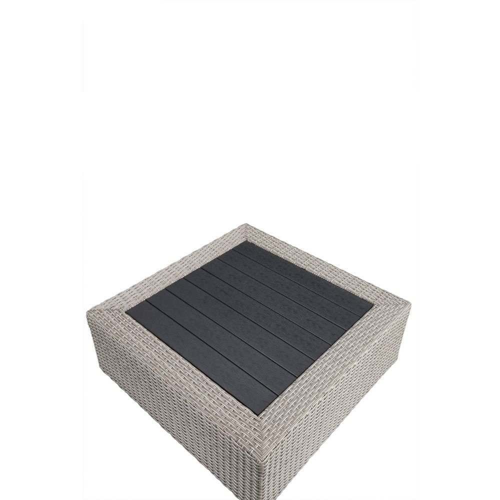 Salena Patio Sectional Sofa w/4 Pillows & Coffee Table Beige Fabric & Gray Wicke. Picture 8