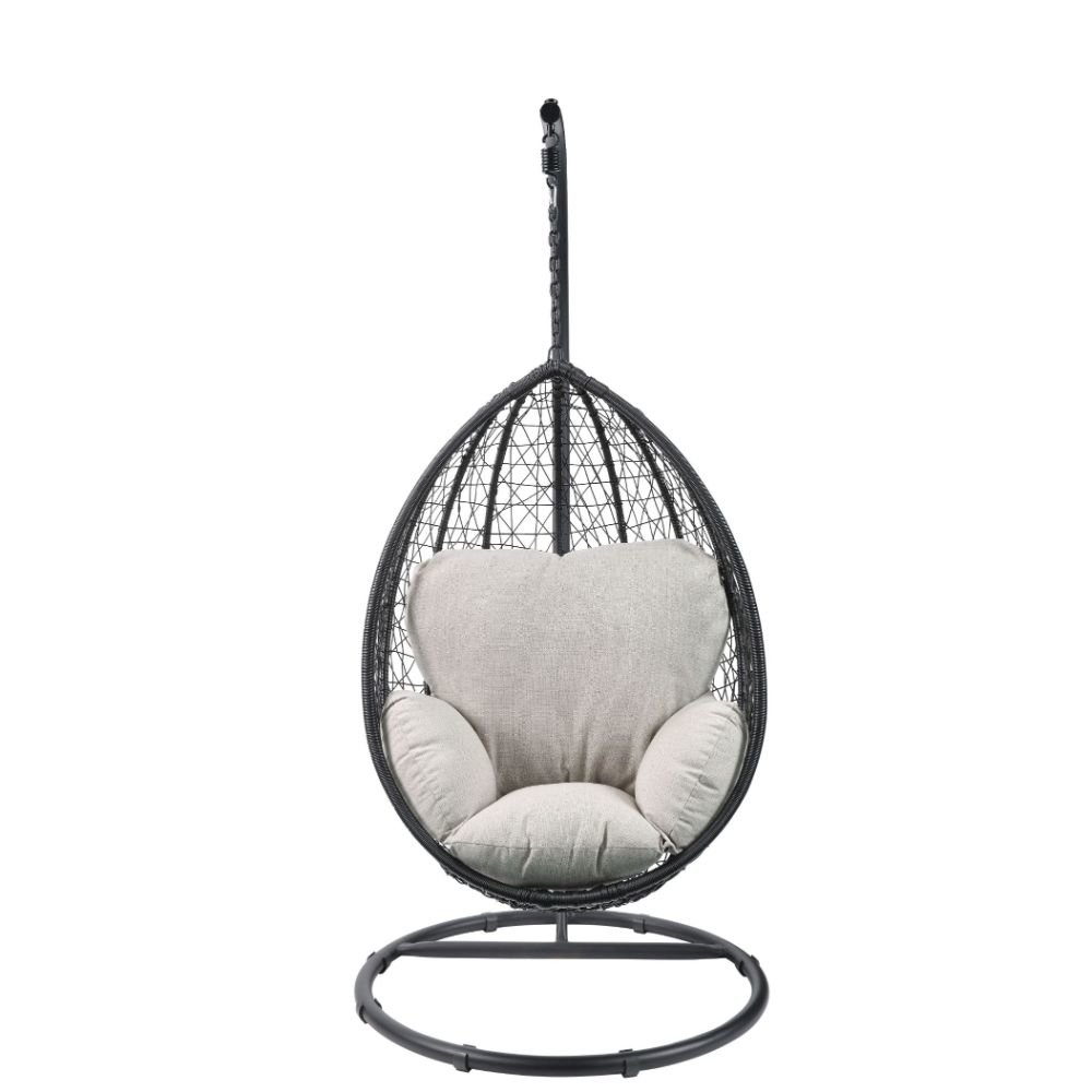 Simona Hanging Chair Beige Fabric & Black Wicker. Picture 2