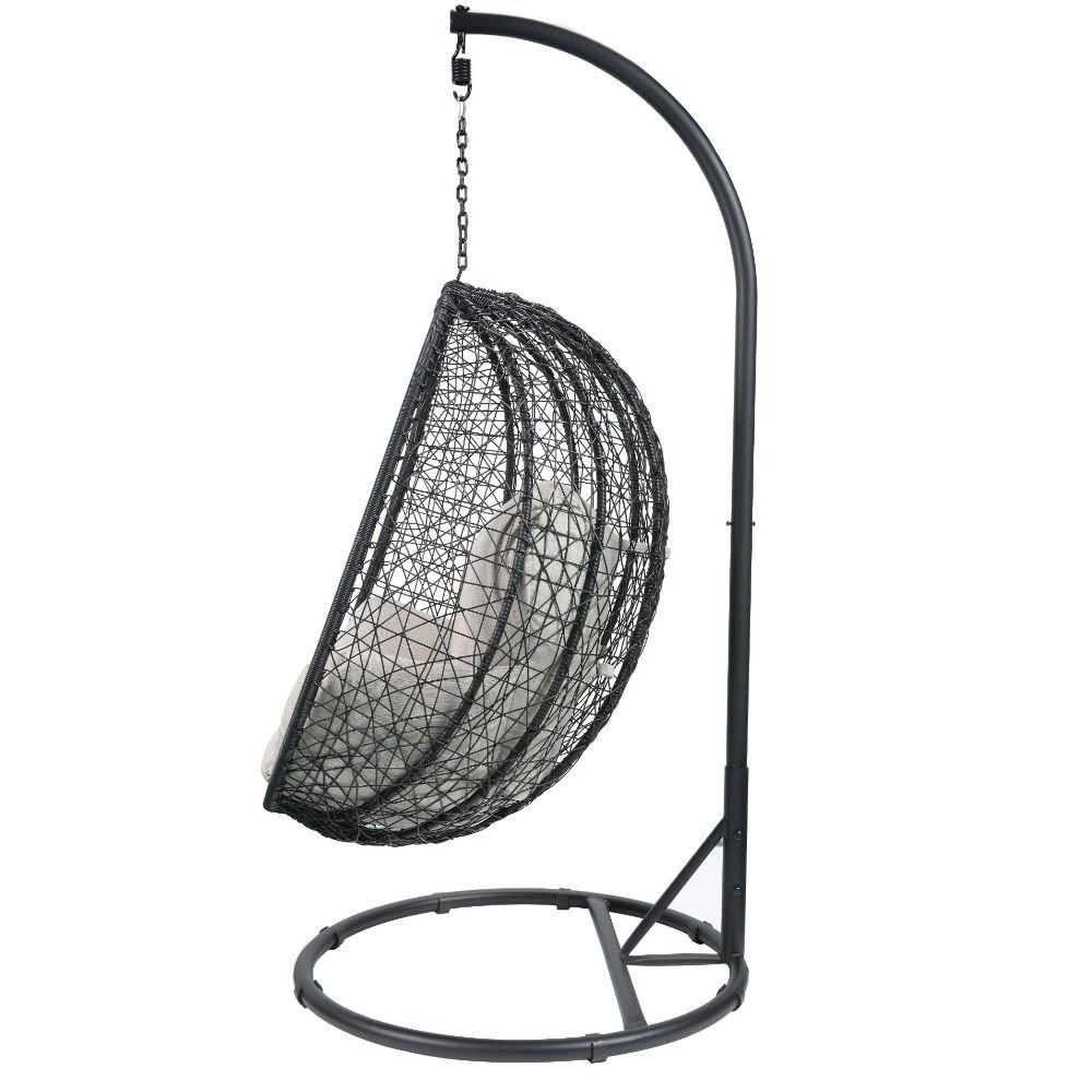 Simona Hanging Chair Beige Fabric & Black Wicker. Picture 3