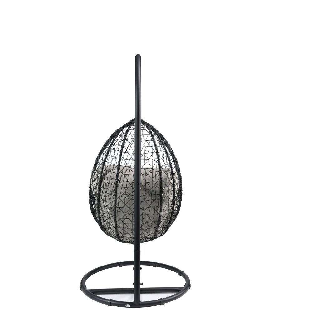 Simona Hanging Chair Beige Fabric & Black Wicker. Picture 4