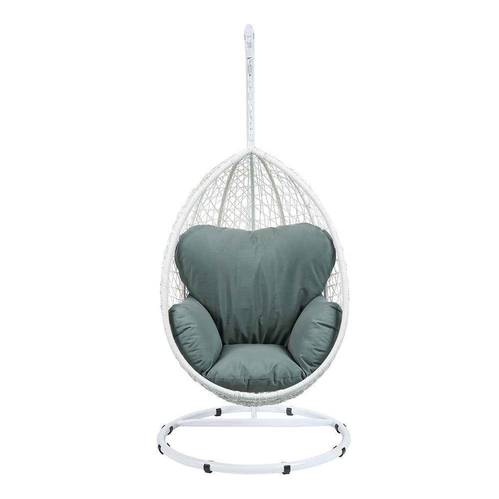Simona Hanging Chair Green Fabric & White Wicker. Picture 3