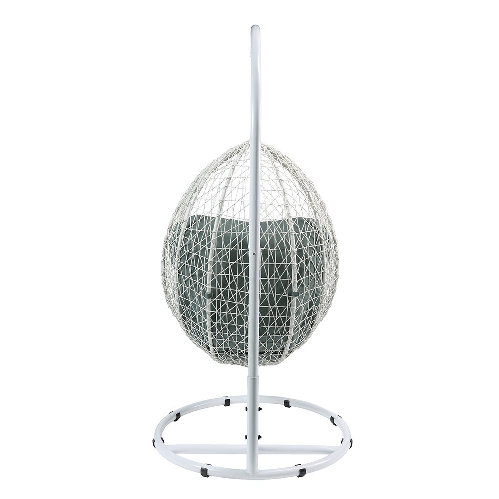 Simona Hanging Chair Green Fabric & White Wicker. Picture 4