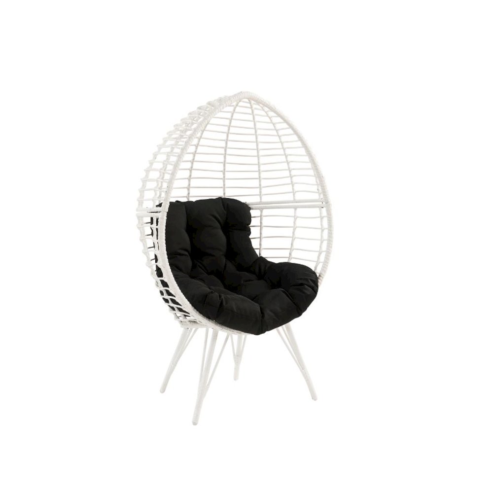 Galzed Patio Lounge Chair Black Fabric & White Wicker. Picture 1