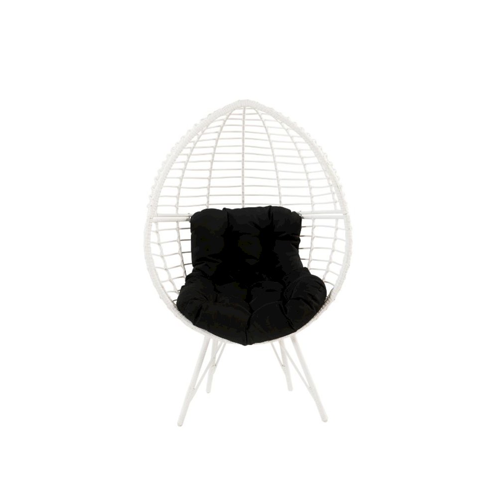 Galzed Patio Lounge Chair Black Fabric & White Wicker. Picture 4