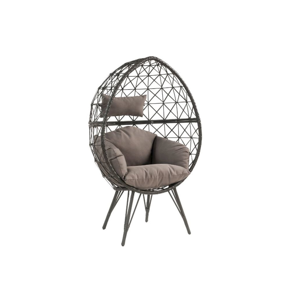 Aeven Patio Lounge Chair Light Gray Fabric & Black Wicker. Picture 1