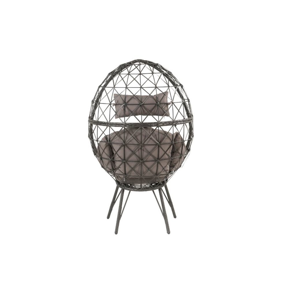 Aeven Patio Lounge Chair Light Gray Fabric & Black Wicker. Picture 2