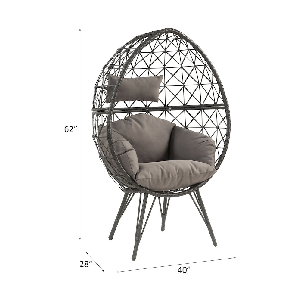 Aeven Patio Lounge Chair Light Gray Fabric & Black Wicker. Picture 6