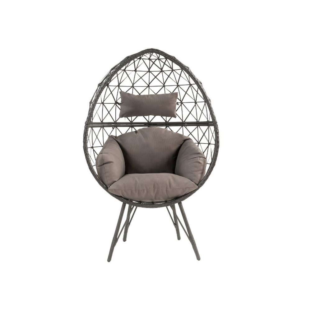 Aeven Patio Lounge Chair Light Gray Fabric & Black Wicker. Picture 4
