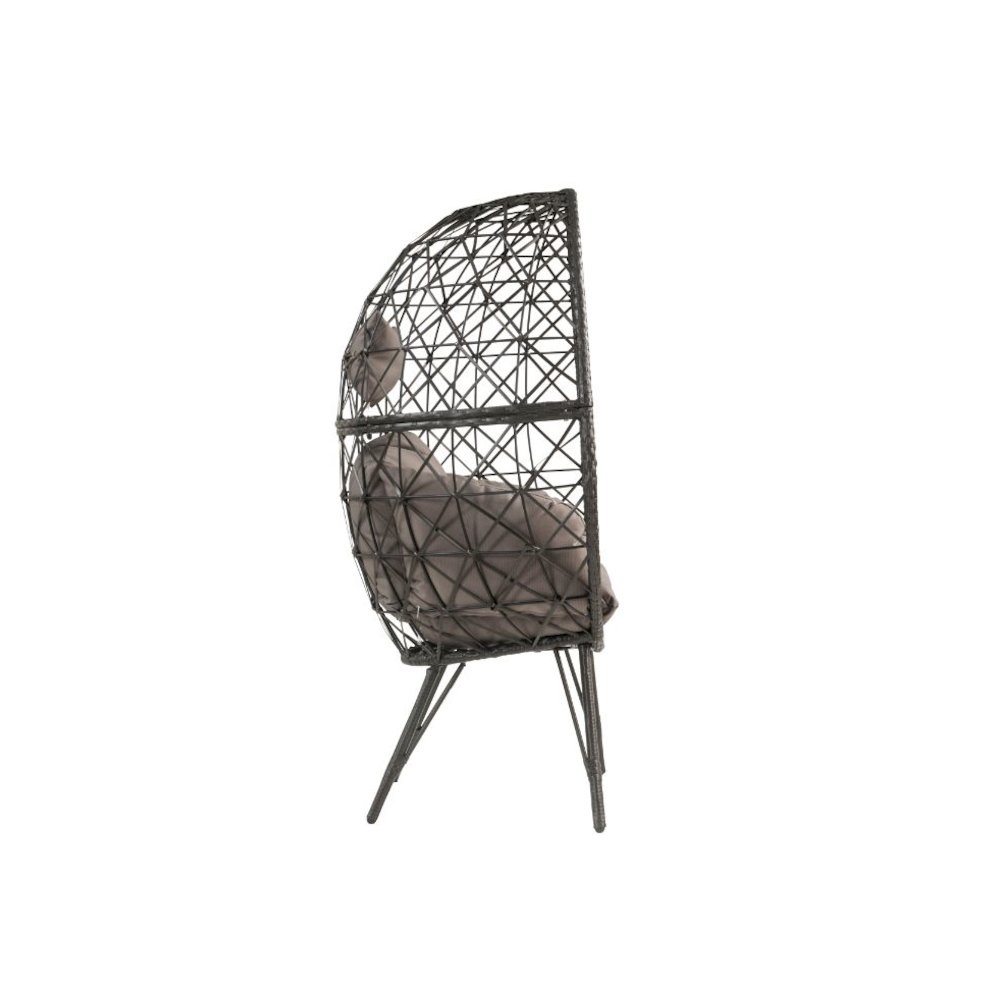 Aeven Patio Lounge Chair Light Gray Fabric & Black Wicker. Picture 3