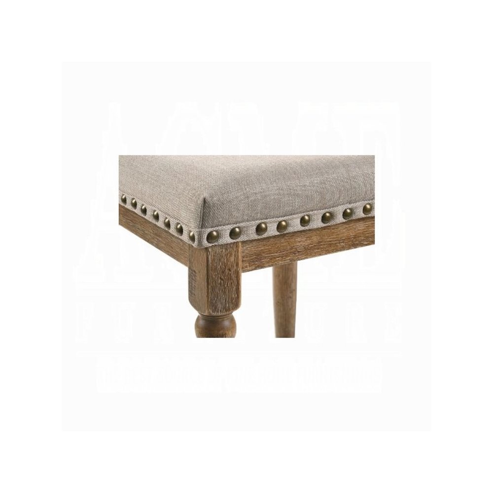 Farsiris Counter Height Stool (Set-2) Beige Fabric & Weathered Oak. Picture 4