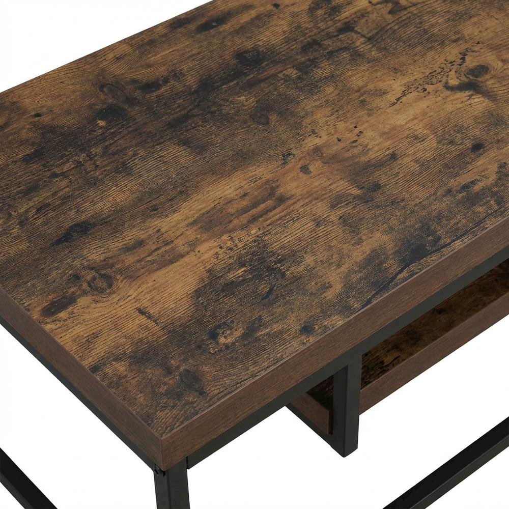 Weathered Oak and Black Metal TV Stand with Storage Compartments. Picture 5